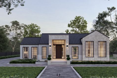 Small Modern Bungalow With Limestone and Brick Exterior Small Modern Bungalow, Brick Exterior, Modern Bungalow, Home Addition, Exterior Brick, Architecture Firm, Custom Home, Design Company, Bungalow