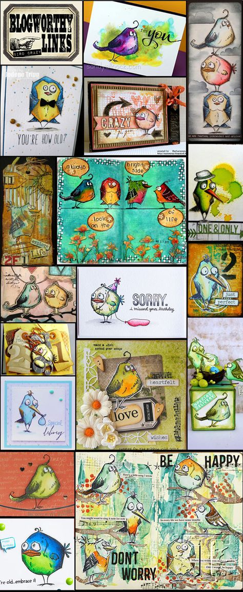 Tim Holtz Crazy Birds Stamps, Tim Holtz Crazy Birds Cards, Tim Holtz Crazy Birds, Bird Ideas, Crazy Birds, Tim Holtz Ideas, Yellow Card, Tim Holtz Stamps, Crazy Dogs