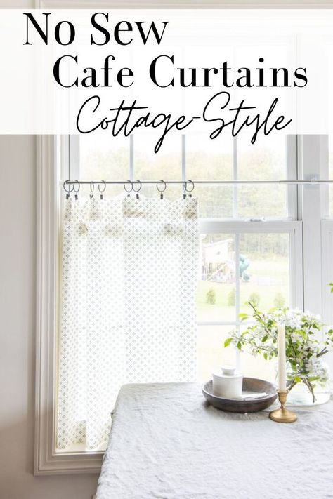 Kitchen Curtain Alternatives, No Sew Cafe Curtains, Curtains Without Sewing, Sew Curtains, Cafe Curtains Kitchen, Curtain Alternatives, Curtain Tutorial, Cottage Curtains, Farmhouse Cafe