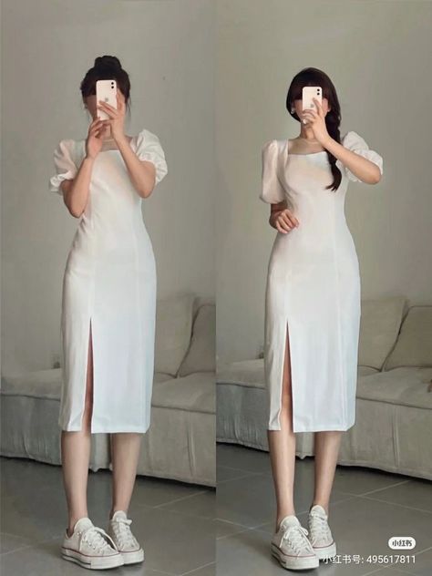 Pretty White Outfits, Pose Reference In Dress, Ootd Classy Elegant, Simple Cute Dress, Dress Promnight, Body Fit Dress, Sunday Dress Design, Outfits Men Summer, Outfits Aesthetic Summer