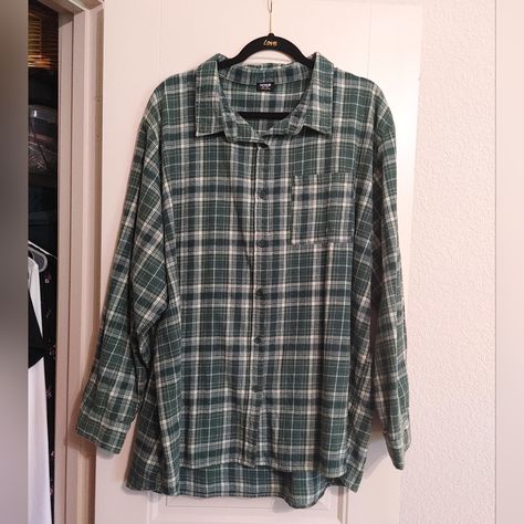 Sage Green And White Plaid Flannel Size Xl From Cotton On. Nwot