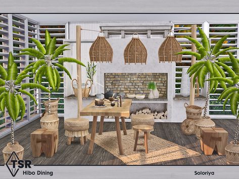 Sims 4 Cc Lantern, Mediterranean Dining Room, Sims 4 Kitchen, Beach Furniture, Video Game Room Design, Sims 4 Game Mods, Boho Chair, Casas The Sims 4, Rustic Chair