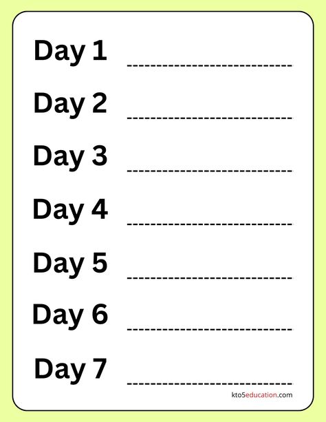 Free Days Of The Week Preschool Worksheet Check more at https://kto5education.com/free-days-of-the-week-preschool-worksheet/ Days Of The Week Preschool, Days Of The Week Activities, Words To Spell, Monthly Planner Template, Spelling Worksheets, Kids Worksheets Printables, 2nd Grade Worksheets, Word Practice, Good Presentation