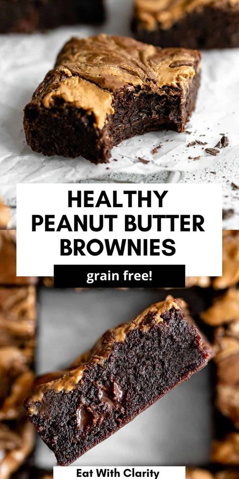 These fudgy peanut butter brownies are made with almond flour and coconut sugar for a healthy dessert. These gluten free brownies are a vegan friendly dessert recipe that are so easy to make, rich, fudgy and healthy. Almond Flour Peanut Butter Brownies, Paleo Peanut Butter Brownies, Flourless Peanut Butter Brownies, Healthy Peanut Butter Cake Recipe, Healthy Dessert Recipes Peanut Butter, Healthy Guilt Free Desserts, Almond Butter Brownies Healthy, Healthy Peanut Butter Cake, Healthy Desserts With Peanut Butter