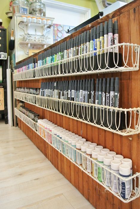 Paint storage and organization roundup - A girl and a glue gun Spice Racks Ideas, Glitter Storage, Cathe Holden, Craft Paint Storage, Create Storage, Paint Rack, Pvc Pipe Crafts, Long Storage, Workshop Studio