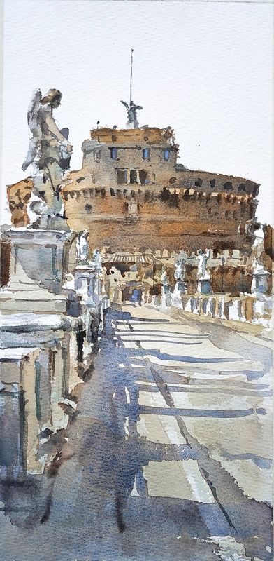 Colleseum Rome, Rome Watercolor, Roman Drawings, Italy Sketches, Rome Painting, Rome Art, Piazza Del Popolo, Skyline Painting, Oil Painting Inspiration