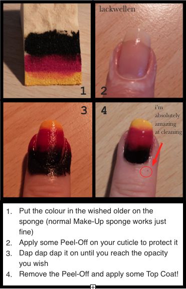 How to do the German Flag (or any other) German Stars Tutorial, How To Do Red And Black Ombre Nails, East Germany Flag, Alternate German Flag, German Flag, Nail Tutorials, Flag, Nails