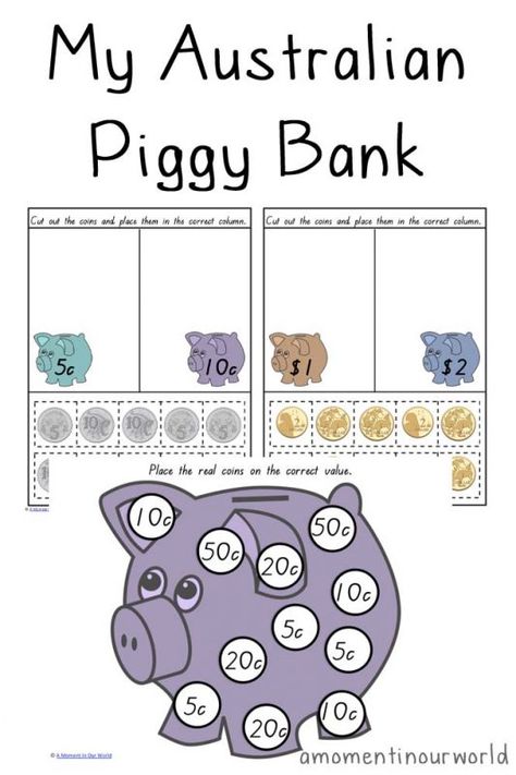 My Australian Piggy Bank Financial Skills, Foundation Maths, Learning About Money, Maths Learning, Australian Money, Learning Money, Worksheet For Kindergarten, Teaching Money, Good Foundation