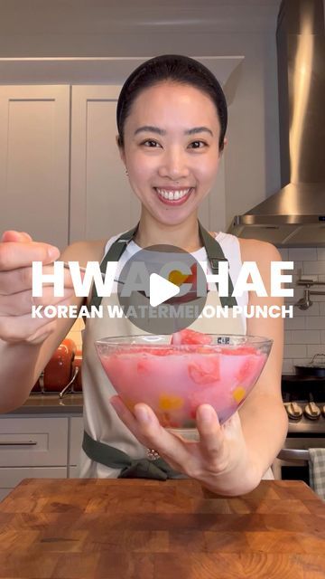 Jessica Cha on Instagram: "Korean watermelon punch or hwachae (화채) is super refreshing during the summer days~   Apron is from @hedleyandbennett   #korean #koreanfood #koreandessert #hwachae #watermelon #aapi #aapiheritagemonth #milkis" Korean Watermelon Punch, Hwachae Bowl, Hwachae Recipe, Watermelon Punch, Instagram Korean, Korean Dessert, Watermelon Birthday Parties, Jello Recipes, April 20