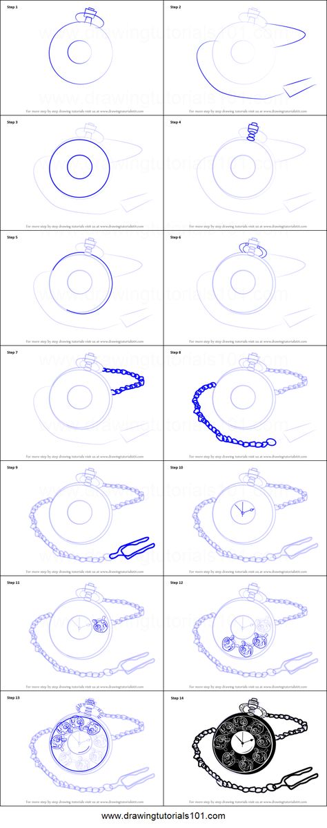 Pocket watch is a portable and handy accessory which anybody can carry easily in his/her pocket. Here we are going to share an easy step of drawing pocket watch. If you want to draw this watch, follow our tutorial step by step for the perfect picture. How To Draw A Clock Step By Step, Vintage Pocket Watch Drawing, How To Draw A Pocket Watch, Pocket Watch Drawing Sketches, Pocket Watch Drawing, Draw Objects, Pocket Watch Art, Step By Step Sketches, Drawing Pics