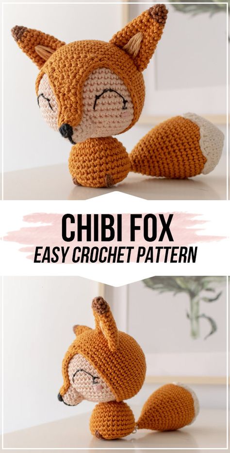 crochet Cotton Tail the Chibi Fox pattern - easy crochet fox pattern for beginners Chibi Amigurumi Free Pattern, Chibi Crochet Free Pattern, Crochet Fox Free Pattern, Amigurumi Fox Free Pattern, Wolf Crochet Pattern Free, Fox Crochet Pattern Free, Cute Amigurumi Free Pattern, Fox Amigurumi Free Pattern, Fox Free Pattern