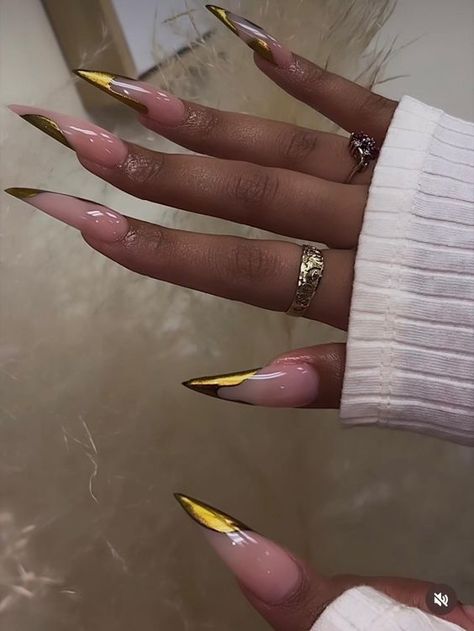 #follow #nails #nailstagram #nailart #longnails #acrylicnails #beautyblog #blogging #blogger #blog Summer Stiletto Nails, Gold Stiletto Nails, Acrylic Nails Stiletto, Stilleto Nails Designs, Long Stiletto Nails, Pointy Nails, Nail Trend, Drip Nails, Pointed Nails