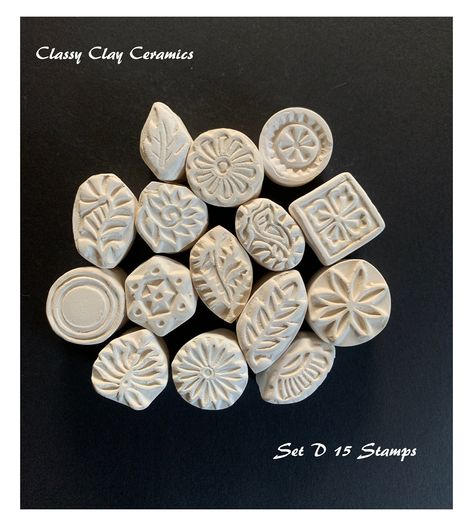 Pottery Crosses Handmade, Bisque Stamps, Daisy Leaf, Pottery Stamps, Bisque Pottery, Circle Flower, Clay Stamps, Free Stamps, Clover Design