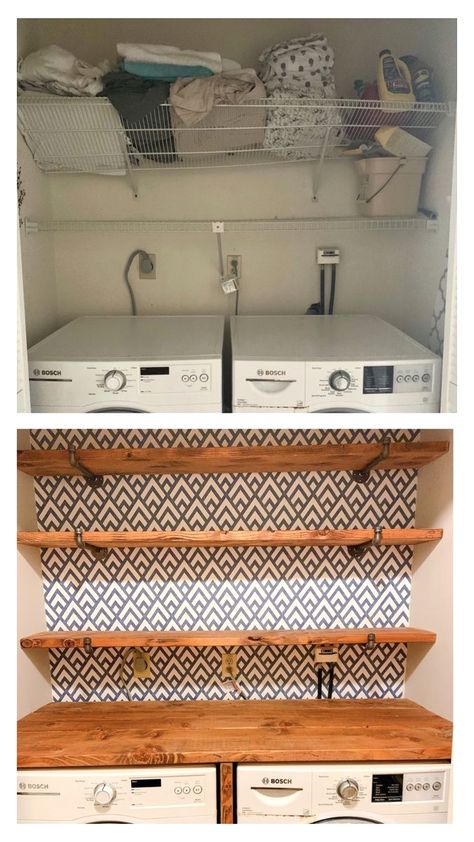 #diy #organization #laundryroomdecor Laundry Room With Wallpaper, Laundry Room Ideas Organization, Room Ideas Organization, Room With Wallpaper, Organization Laundry Room, Wallpaper Laundry Room, Wallpaper Laundry, Laundry Closet Makeover, Room Organizers