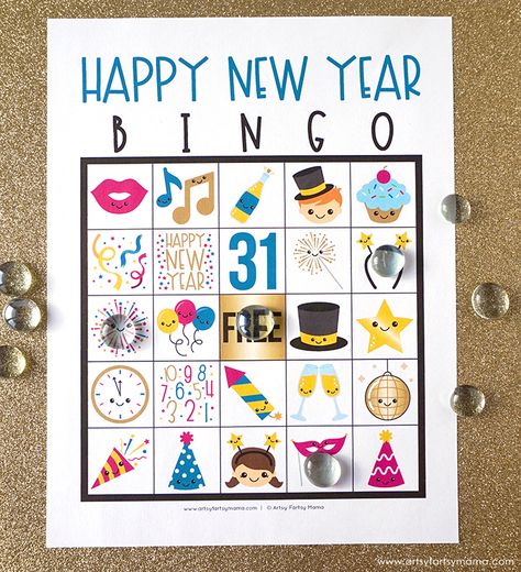 Free Printable New Years Bingo | artsy-fartsy mama New Years Bingo, Harry Potter Party Games, Family New Years Eve, New Years Eve Traditions, New Year's Eve Crafts, Kids New Years Eve, New Year's Eve Activities, New Years Eve Games, Graduation Party Games