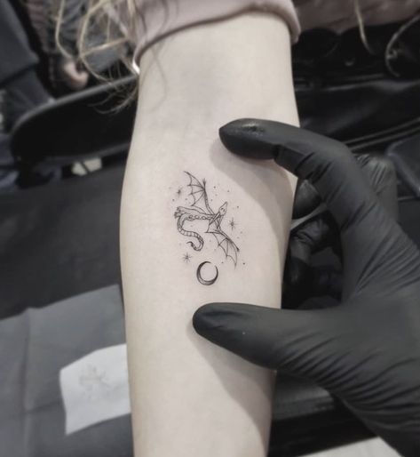 Petite Dragon Tattoo, Magical Dragon Tattoo, Magical Creature Tattoo, Dragon With Stars Tattoo, Puff The Magic Dragon Tattoo, Space Dragon Tattoo, Three Dragons Tattoo, Dragon And Moon Tattoo, Fine Line Dragon Tattoo