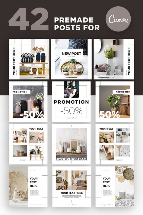 Design Instagram Posts, Instagram Posts Template, Instagram Grid Design, Instagram Puzzle Feed, Interior Design Template, Instagram Design Layout, Interior Design Instagram, Puzzle Feed, Instagram Feed Layout