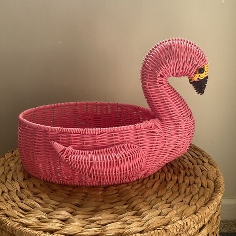 Flamingo Bowl by CIROA - Pink Wicker Server for Storage & Serving Flamingo Bathroom Decor, Serving Basket, Fantasy Furniture, Flamingo Gifts, Flamingo Decor, Sweet 16 Gifts, Trendy Sewing, Basket Gift, Home Decor Baskets