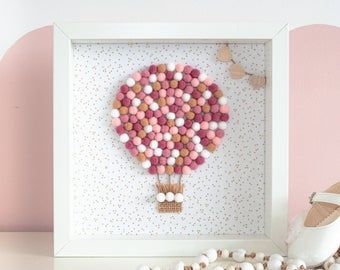 Shadowbox Wall Art, Pompom Crafts Decoration, Pompom Ideas, Pompom Decor, Pompom Art, Diy Nursery Art, Unique Nursery Decor, Nursery Crafts, Balloon Frame