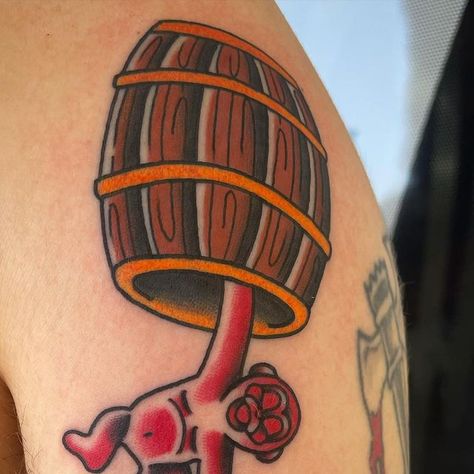 Tattoo Artist on Instagram: "Barrel of monkeys for Cole 🐒thanks for looking  Made with: @rawpigments  #barrelofmonkeys #colortattoo #traditionaltattoo" Barrel Of Monkeys Tattoo, Monkeys In A Barrel, Barrel Tattoo, Barrel Of Monkeys, Artist On Instagram, Color Tattoo, Tattoo Artist, Traditional Tattoo, Monkeys