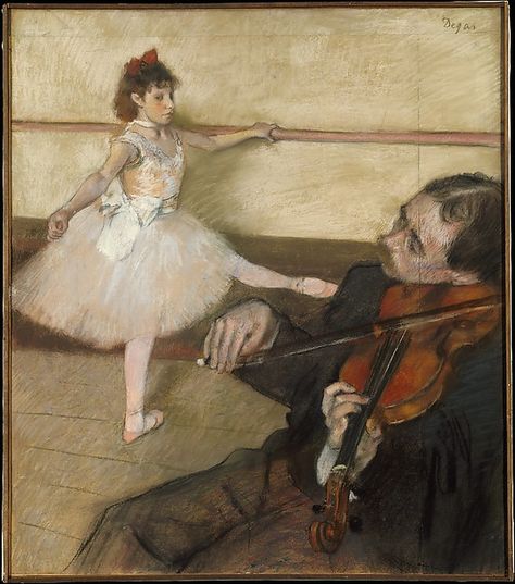 The Dance Lesson, Edgar Degas (French, Paris 1834–1917 Paris), Pastel and black chalk on three pieces of wove paper, joined together Degas Ballerina Painting, Violinist Painting, Edgar Degas Paintings, Degas Ballet, Degas Art, Degas Ballerina, Edgar Degas Art, Degas Paintings, Ballet Painting