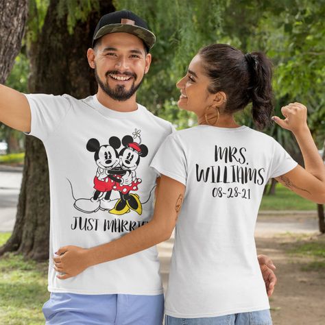 Women's Disney T-Shirts | Zazzle Just Married Shirts, Disney T, Mickey And Minnie, Disney Tshirts, Disney Shirts, Mickey Minnie, Mickey And Friends, Iconic Characters, Just Married