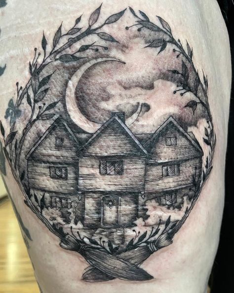 Witch House Tattoo, Salem Witch Tattoo, Salem Tattoo, Salem Witch House, House Tattoo, Salem Witch Trials, Witch Tattoo, Witch Trials, Salem Witch