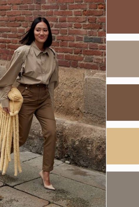 Brown Color Palette Outfit, Brown Colour Combination Outfit, Colour Outfit Combination, Beige Colour Combinations, Neutral Color Outfits Women, Brown Color Combinations Outfits, Clothes Color Combinations, Outfit Colour Combinations, Colour Combinations Clothes