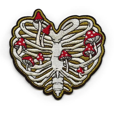 Mushroom Skeleton, Skeleton Rib Cage, Patch Collection, Cage Thoracique, Battle Jacket, Heart Patches, Patches Jacket, Fabric Patch, Lungs