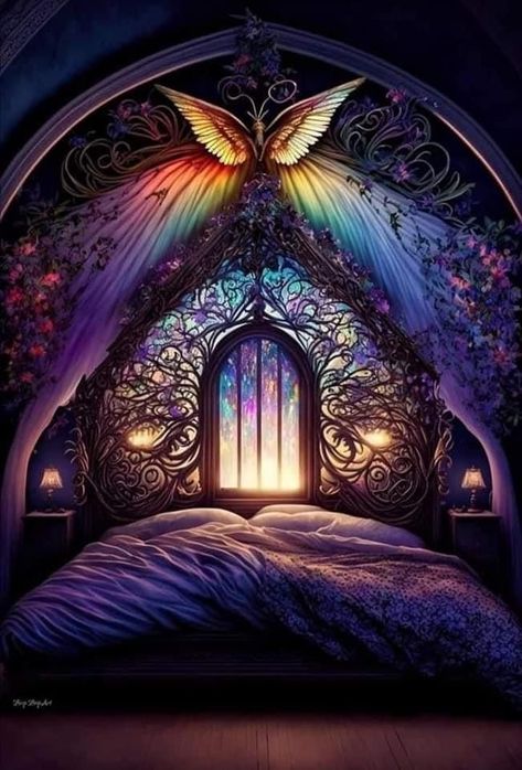 Fantasy Interior Design Art, Dark Fantasy Bedroom, Fantasy Bedrooms, Mystical Bedroom, Royal Bedroom, Airy Bedroom, Dream Bedroom Inspiration, Fantasy Bedroom, Fantasy Furniture