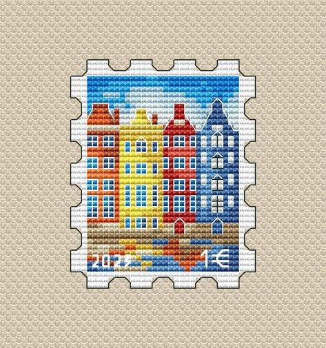 Designer has artist's permission to use the picture as a base for cross stitch pattern making. Amsterdam Postage Stamp cross stitch pattern in 1 PDF file. 1000sPatterns is authorized seller of pdf patterns with permission of Toma Reznichenko. Great thanks to Toma for such a beautiful design! All patterns are for personal use only. No sharing or copying is allowed. The patterns may not be re-sold or re-distributed commercially in any manner. This item is not a finished project or a kit. It is a d Stamp Cross Stitch, Stamp Pattern, Tiny Cross Stitch, Hama Bead, Cross Stitch Christmas Ornaments, Small Cross Stitch, Mini Cross, Mini Cross Stitch, Cross Stitch Pictures