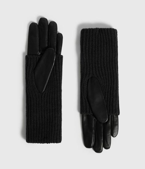 ALLSAINTS US: Womens Knit Cuff Leather Gloves (black) Sleeve Gloves, Cold Fingers, Leather Gloves Women, Gloves Women, Luxury Outerwear, Black Leather Gloves, Gloves Black, Long Knit, Knit Sleeve