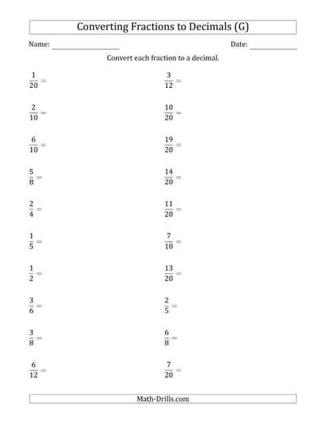 Converting Fractions Decimals Percents, Fractions To Decimals Worksheet, Fractions Decimals Percents, Converting Fractions, Math Decimals, Dividing Decimals, Decimals Worksheets, Math Drills, The Worksheet