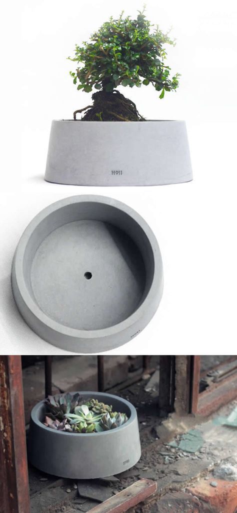 Handmade Concrete Round Succulent / Planter / Plant Pot / Flower Pot Succulent Planter Diy, Decoration Beton, Planter Diy, Cement Flower Pots, Beton Design, Cement Diy, Concrete Vases, Handmade Concrete, Cement Pots