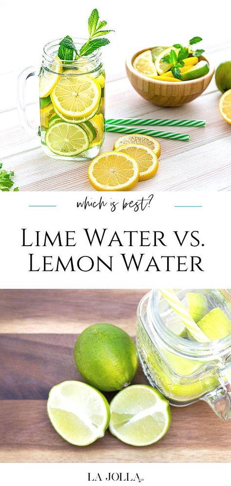 Learn the health benefits of lemon water versus lime water and come to a conclusion about which is better for you to drink. Get the recipe here at La Jolla Mom Lime Juice Benefits, Lime Water Benefits, Lemon Lime Water, Health Benefits Of Lemon, Lemon Water Recipe, Lemon Water Health Benefits, Benefits Of Lemon Water, Water Health Benefits, Benefits Of Lemon