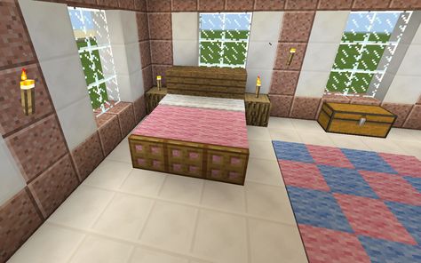 Minecraft Pink Bed Bedroom Minecraft Bedroom Ideas To Build, Bedroom In Minecraft, Cute Minecraft Bedrooms, Bedroom Minecraft, Bedroom Ideas Minecraft, Pink Bed, Minecraft Houses Blueprints, Minecraft Interior, Minecraft Interior Design