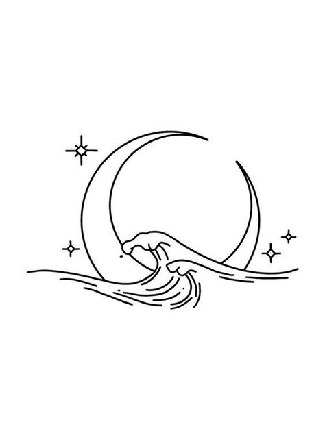 Moon And Waves, Wave Tattoo Design, Vintage Logos, Ocean Tattoos, Moon Tattoo Designs, Sun Tattoos, Small Hand Tattoos, Discreet Tattoos, Waves Tattoo