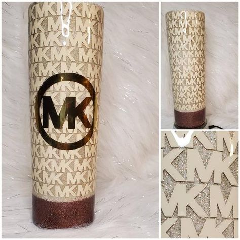 Mk Tumbler Ideas, Michael Kors Tumbler Wrap, Michael Kors Tumbler, Personal Cups, Pink Perfume Victoria Secret, Witchy Room Aesthetic, Yeti Mugs, Cup Business, Resin Cups