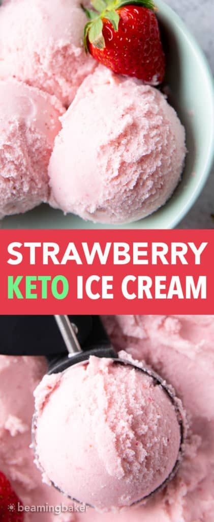 Strawberry Keto Ice Cream (Low Carb) - Beaming Baker Keto Snakes, Keto Strawberry Ice Cream, Strawberry Keto, Protein Ice Cream Recipes, Sugar Free Ice Cream, Strawberry Ice Cream Recipe, Low Carb Ice Cream, Postre Keto, Protein Ice Cream