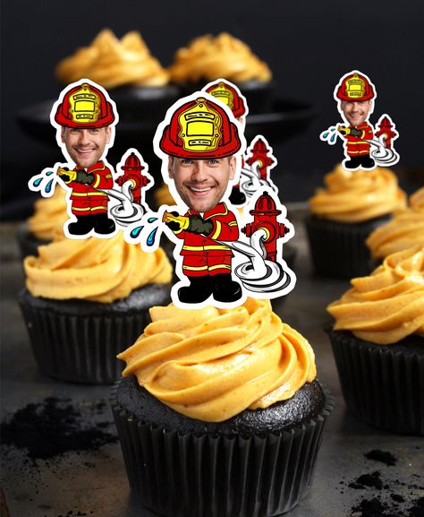 Firefighter Cupcakes, Fire Truck Cupcakes, Fire Fighter Cake, Firefighter Retirement, Fireman Party, Firefighter Party, Promotion Party, Firefighter Birthday, Party Topper