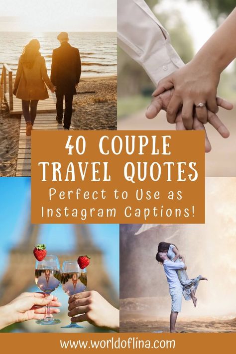 Here are the most romantic and inspiring couple travel quotes for Instagram captions or to inspire you and your travel partner! #coupletravel #travelquotes #travelinspiration #travelcouple | Instagram Travel Quotes | Travel Quotes for Couples Caption Untuk Instagram, Travel Quotes For Instagram, Instagram Captions Travel, Travel With Friends Quotes, Couples Quotes For Him, Couple Travel Quotes, Romantic Couple Quotes, Vacation Captions, Travel Love Quotes