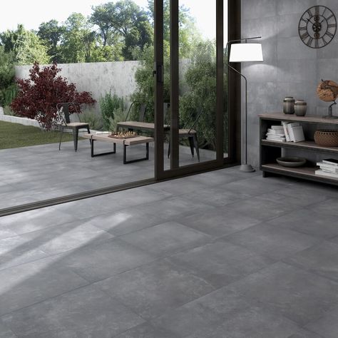 Johnson Tiles — Select Collection — Atrium Black Tile Floor, Grey Homes, Extension Inspiration, Architecture Materials, Moody Kitchen, Johnson Tiles, Cheap Tiles, Black Floor Tiles, Outdoor Paving