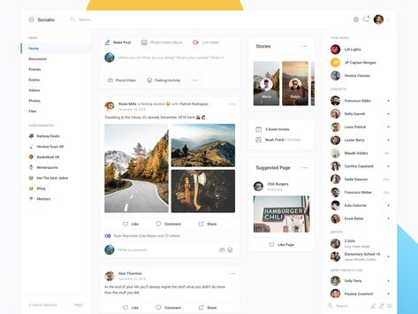 Socialio - Homepage (Dashboard UI Kit 3.0) design apps web clean network social chat timeline feed news feed profile ui dashboard Social Website Design, Profile Ui, Social App Design, Profile Website, Online Web Design, Web Design Mobile, Design Apps, Social Web, Forums Design