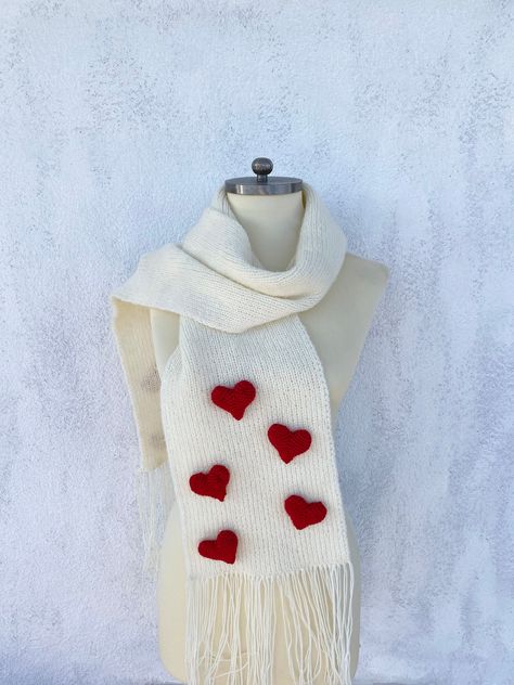 Excited to share the latest addition to my #etsy shop: Red Heart Scarf Valentines Gift Knit Gift 3D Heart Woman Gifts For Her Valentine's Day Handmade Item Wool Shawl Women Accessories #red #yes #winter #valentinesday #birthday #heartscarf #valentinesgift #gift #gifts Red Scarf Crochet, Heart Scarf, Knit Heart, Valentine Day List, Miss You Gifts, Winter Scarves, Woman Accessories, Knitted Heart, 3d Heart