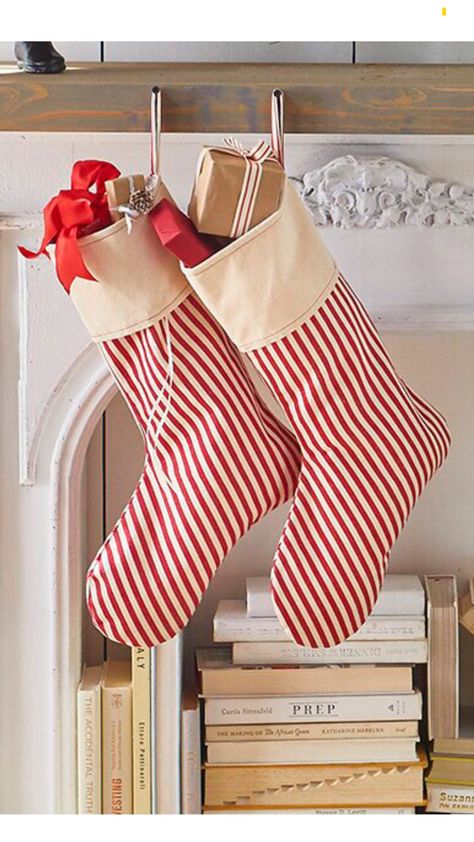 Striped Christmas Stocking, Barn Wall Art, Christmas Boots, Christmas Accents, Ticking Fabric, Stocking Pattern, Holiday Stocking, Christmas Feeling, Holiday Stockings