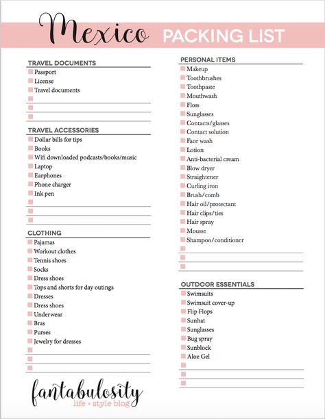 Packing List for Mexico: Free Printable Packing List For Mexico, Vacations Outfits, Mexico Packing List, Beach Vacation Packing, Cancun Vacation, Travel Packing List, Cancun Trip, Beach Packing, Packing List For Vacation