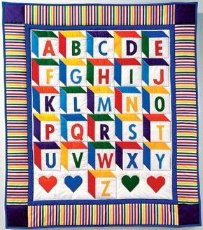 Baby Blocks Quilt Pattern | HowStuffWorks Kid Quilts Patterns, Denim Quilts, Alphabet Quilt, Quilt Pattern Download, Childrens Quilts, Baby Quilt Patterns, Cute Quilts, Quilt Border, Animal Quilts