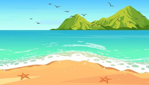 Moana Background, Beach Cartoon, Sea Painting, Tropical Blue, Cartoon Background, Beach Sand, Moana, Vector Background, Vector Photo