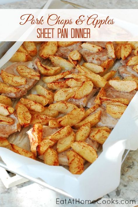 Pork Chops And Apples, Cooking Boneless Pork Chops, Pan Pork Chops, Dinner Pork, Fall Apple Recipes, Apple Pork, Apple Pork Chops, Pork Chop Recipes Baked, Sheet Pan Dinners Recipes