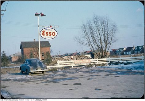 Toronto 1950s Tyre City, Toronto Images, Scarborough Ontario, Vintage Toronto, Old Toronto, Old Gas Stations, Bus Terminal, Toronto Ontario Canada, Gas Stations